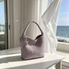 Pearl White Hand-Woven Tote Bag - Large Capacity Commuter Shoulder Bag for Women, Relaxed Feel, Elegant Design