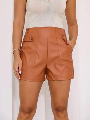 Tan Abbigliamento da Cocktail Designer Festa Donna Pantaloni Corti Autentici Stilosi Pelle Fatta a Mano