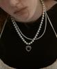 Nff Heart Double Pearl Necklace-Silver