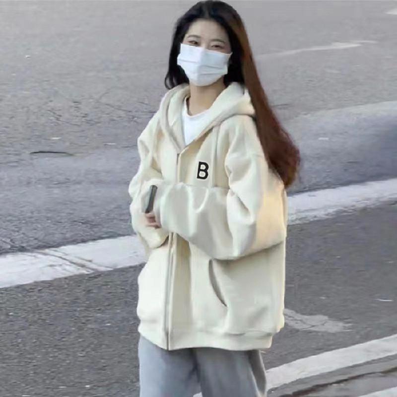 Womens Oversized Fleece-Lined Hooded Zip-Up Sweatshirt Winter Warm Loose Fit Casual Coat In Wine Red Black Beige Gray