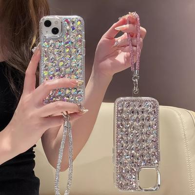 Prémiový ručně vyráběný luxusní křišťálový kryt na telefon přes celou obrazovku s náramkem pro iPhone 16 15 14 13 12 11 Pro Max