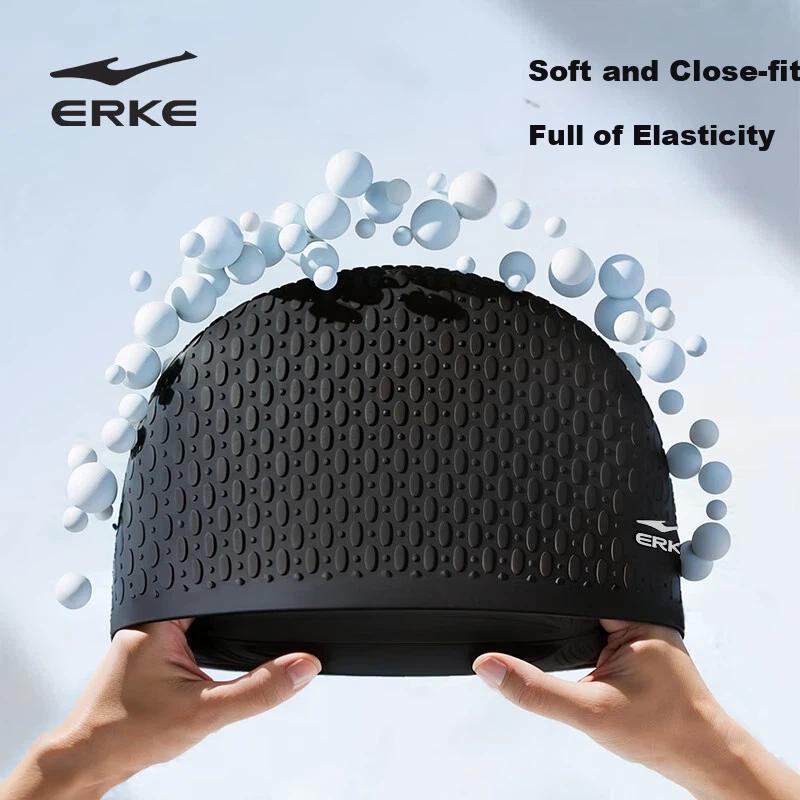 ERKE Silicone Swimming Cap, Waterproof, Non-Slip, Comfortable, Long Hair Specific, Black