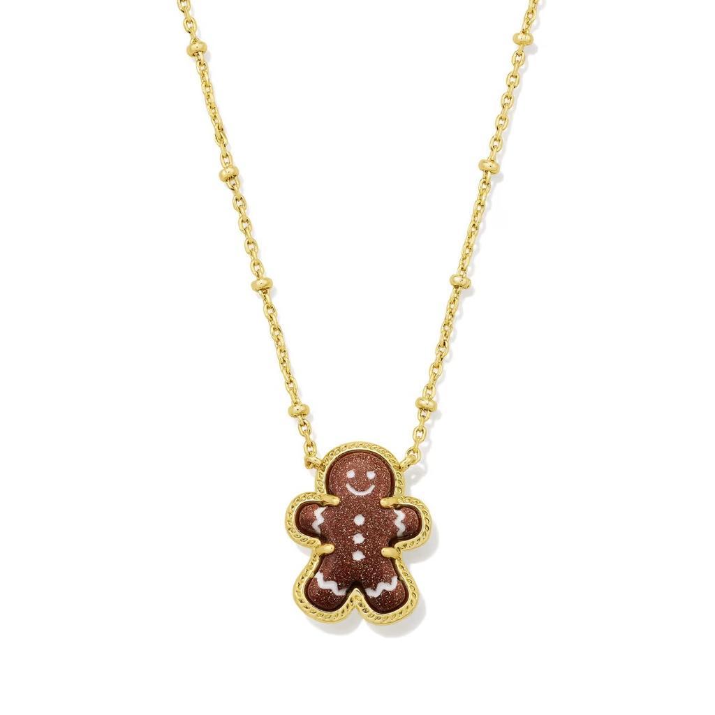 Cute Gingerbread Man Necklace for Women Fashion 14K Gold Plated Pendant Choker Christmas Holiday Gift Earring Jewelry Set Chic Small Design