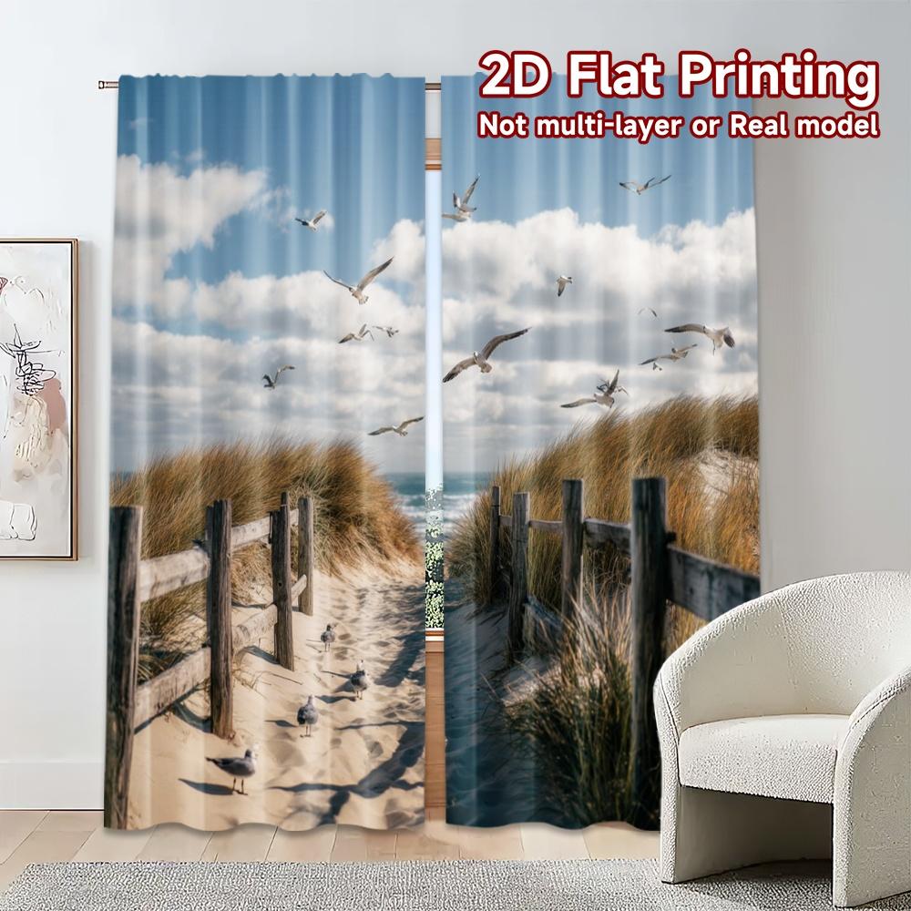 Set Of 2 Flat Printing Curtains Without Rod Seagulls Path Popular Curtain Cloth Durable Polyester Fabric Gifts