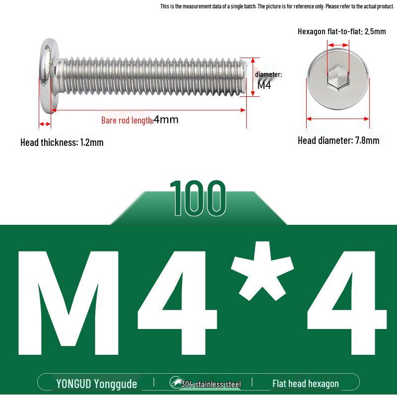 304 Stainless Steel Ultra-Thin Flat Head Hex Socket Bolt, M2-M12