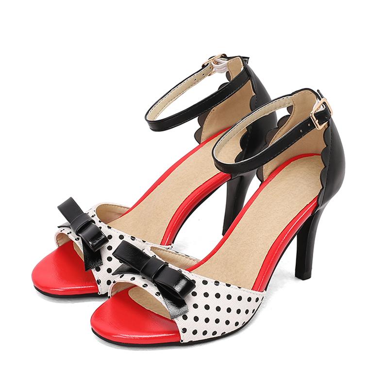 

ANNYMOLI Женские босоножки на ремешке вокруг щиколотки, с круглым носком, на тонком высоком каблуке, с пряжкой, разноцветные, с бантом, женская модная обувь, лето, черные, белые, 46 34 белый