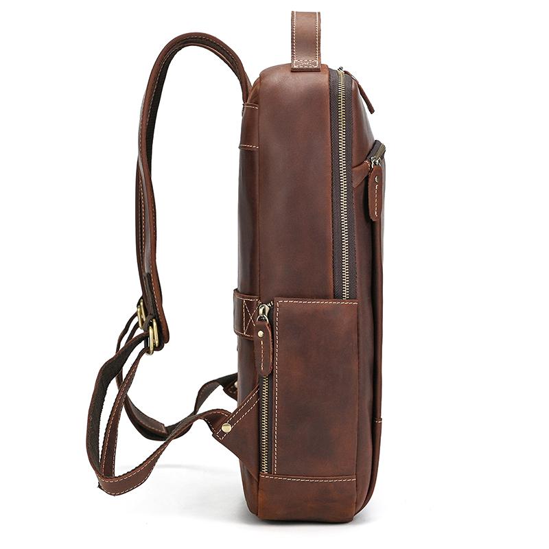 Vintage Men's Crazy Horse Leather Backpack Genuine Large Retro Rucksack Classic Travel Bag with Laptop Compartment