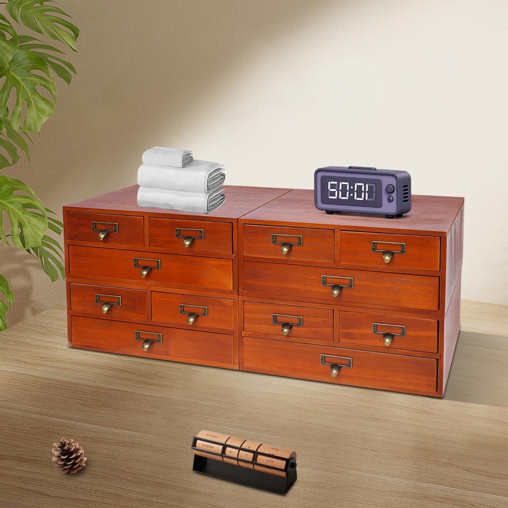 4pcs Desktop Organizer Set, Wooden 3-Tier Storage Drawers,Multi Drawer Office Organizer for Desk Tabletop, Stackable Letter Tray