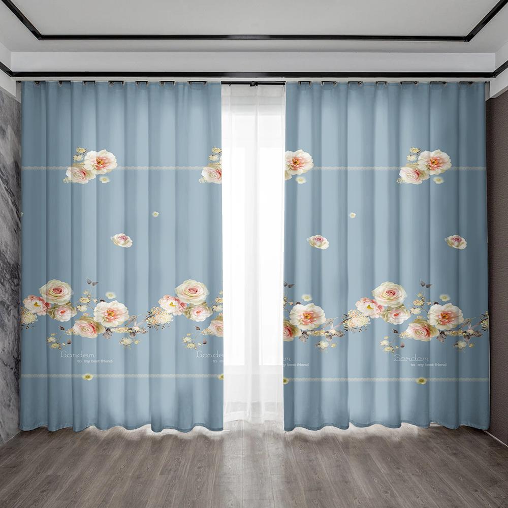 

2 шт. Шторы для украшения дома, темно-зеленый цветочный фон с карманами на штанге, подходят для кухни, кафе, гостиной 75x166cm&Without mount