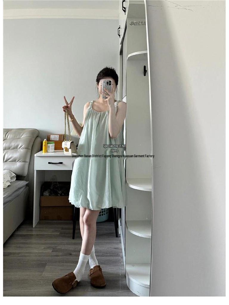 2024 Summer French-Inspired Petite Sundress: Women's Seaside Vacation Slimming Suspender Skirt