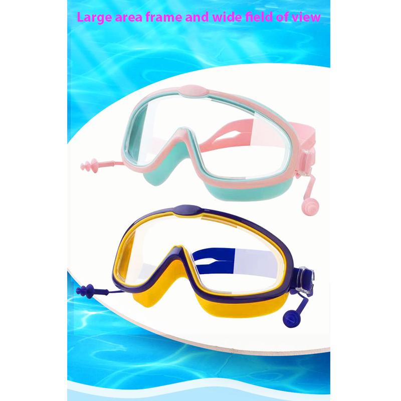 Swimming Goggles for Kids Big Frame Swimming Goggles with Earplugs HD Wide View Anti-Fog Swimming Goggles Eyewear No Leaking