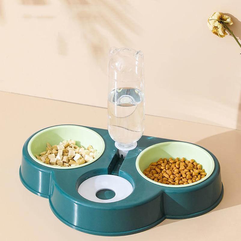 Pet Cat Bowl Feeder Fashion 3-in-1 Dog Cat Food Bowl With Water Fountain Double Bowl Drinking Raised Stand Dish Bowls For Cats