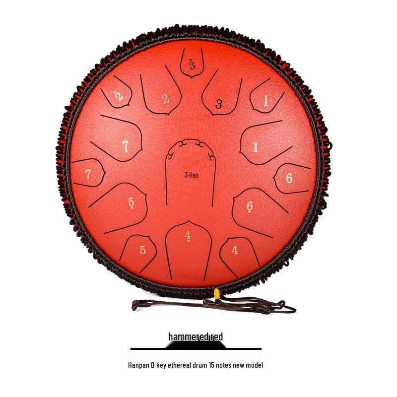 15-Note D Key Handpan Steel Tongue Drum, 14-inch, with Colorful Empty Sanskrit Design