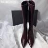 Mode Elegant High Heels Damen Hohe Stiefel Leder Spitzschuh Modeschuhe 2025 Winter Trend Designer Kniehohe Pumps Botas De Mujer