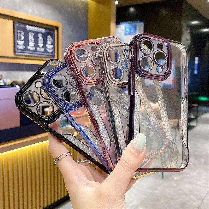 Clear Plating Bumper Phone Case For Iphone 14 13 12 11 Pro Max 14 Plus 14pro Shockproof Lens Protection Transparent Back Cover