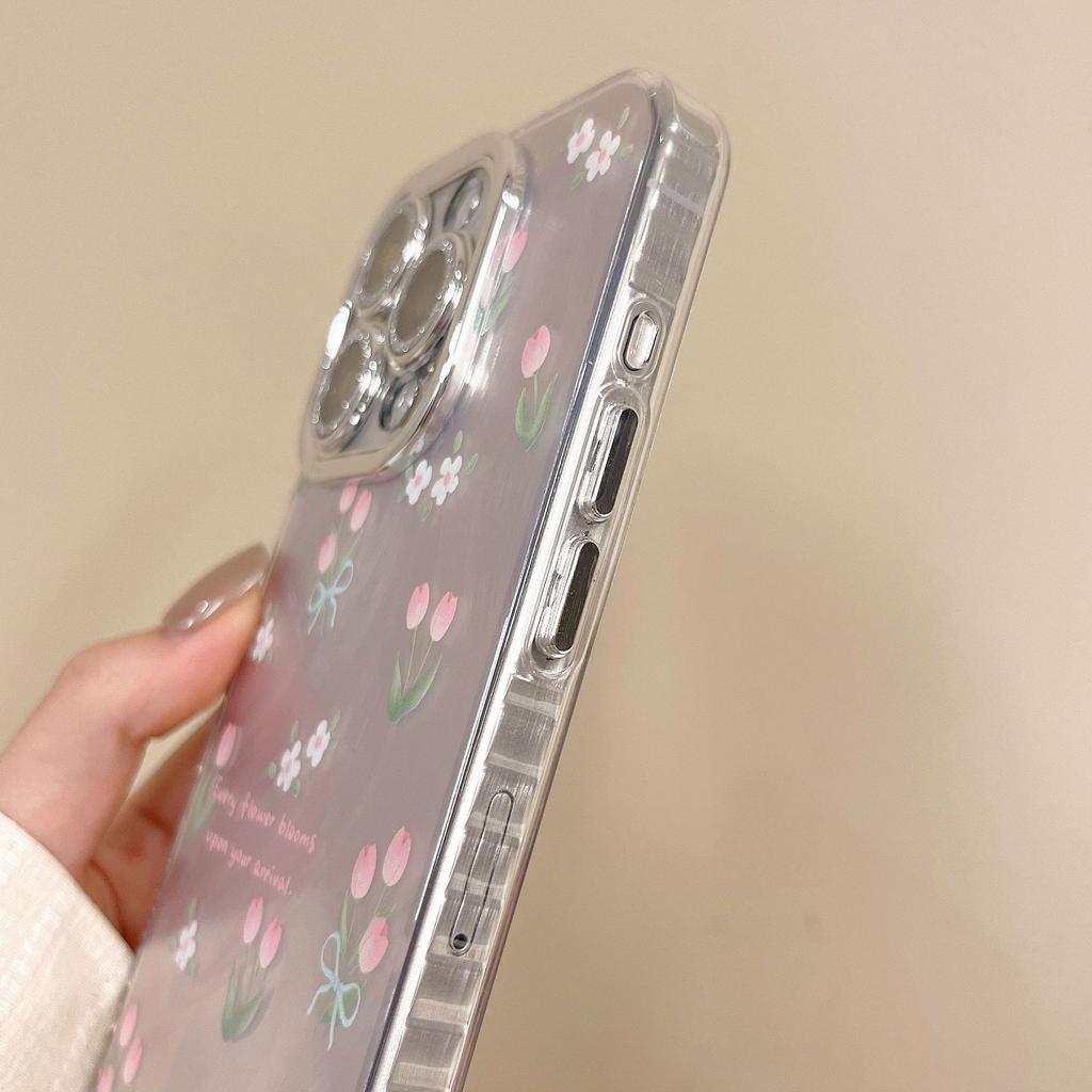 New Tulip Flowers Suitable for Apple 16promax Feather Yarn Phone Case IPhone 15 Flash Powder Lens Film 14