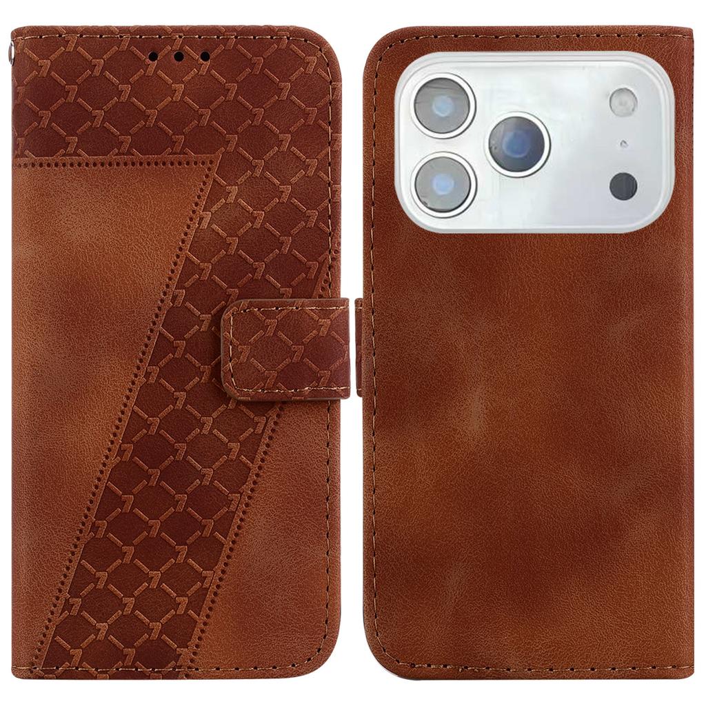 For iPhone 17 Pro Stand Case 7-Shaped Pattern Imprint Leather Phone Cover with Strap