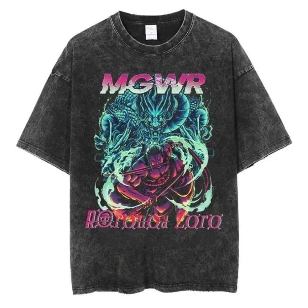 One Piece Donquixote Doflamingo Vintage Wash Oversized T-Shirt, Unisex Anime Fan Streetwear Tee, 100% Cotton Casual Short Sleeve Top