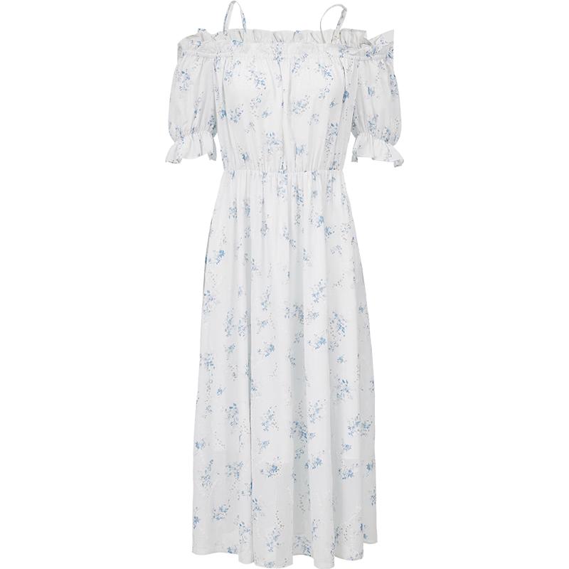 VEROMODA 2026 Summer Off-Shoulder Ruffle Puff Sleeve Printed Maxi Dress M