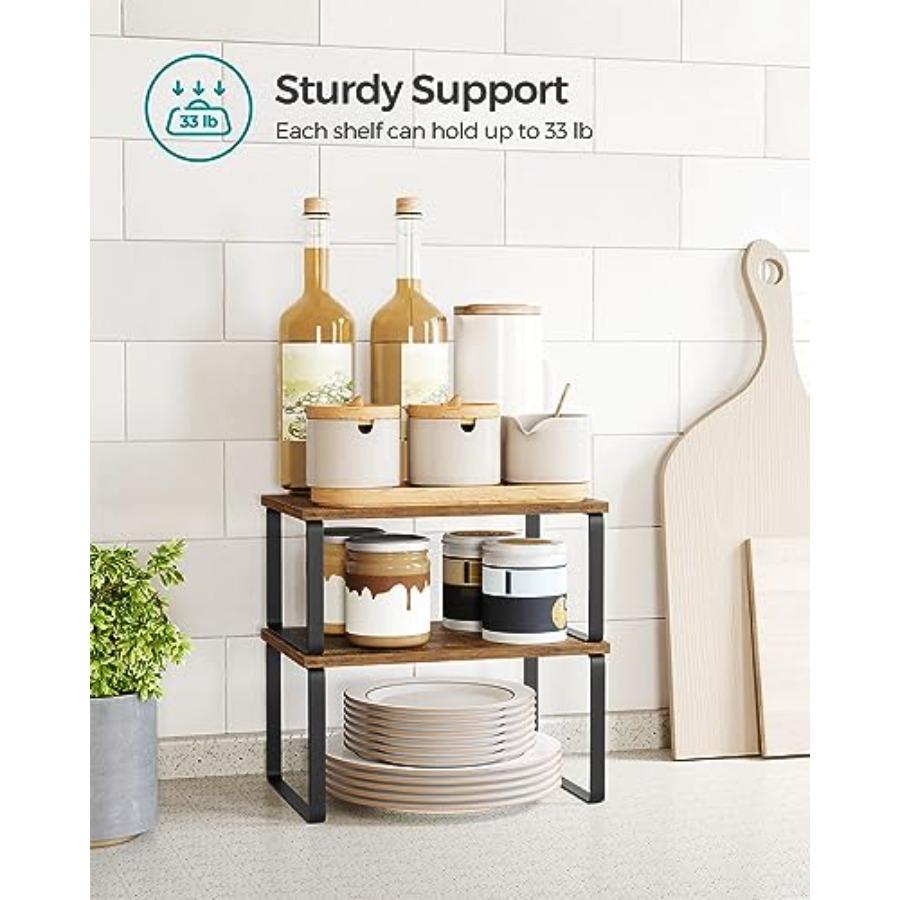 Cabinet Organizer Shelf Set of 4 Kitchen Counter Shelves Kitchen Storage Spice Rack Stackable Expandable Metal and Engineered W