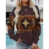 Bohemian Women's Autumn And Winter Round Neck Long Sleeved Fashions Retro Color Blocked Printed Sweatshirt Casual Top