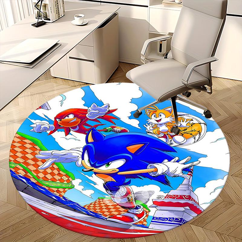 1pc Sonic the Hedgehog Anime Cartoon Design Round Carpet Office Chair Mat, NonSlip Rug for Home Decor, Living Room, Bedroom, Game Room