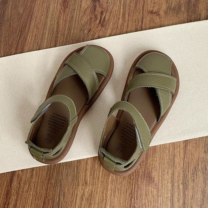 Fashion Women's Sandals 2025 New Comfortable Soft Leather Thick Bottom Roman Sandals Girls Preppy Summer Breathable Casual Flat Shoes