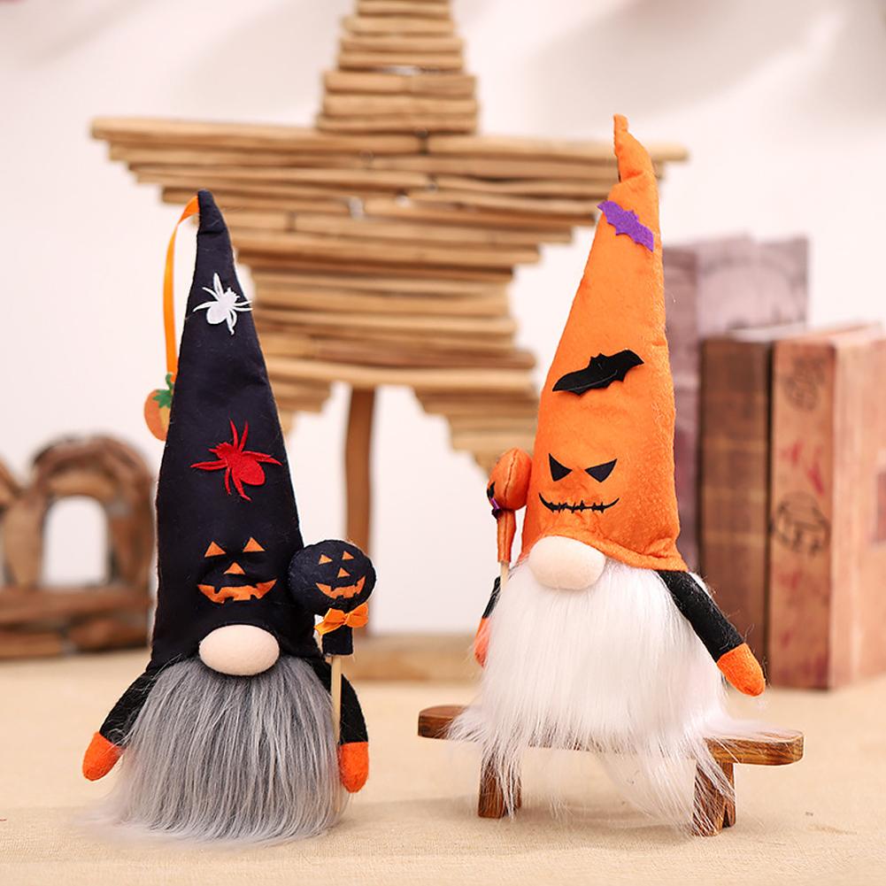 Halloween Faceless Pumpkin Dolls Bearded Gnomes Ornament With Lights Layout Props Home Decoration Accessories