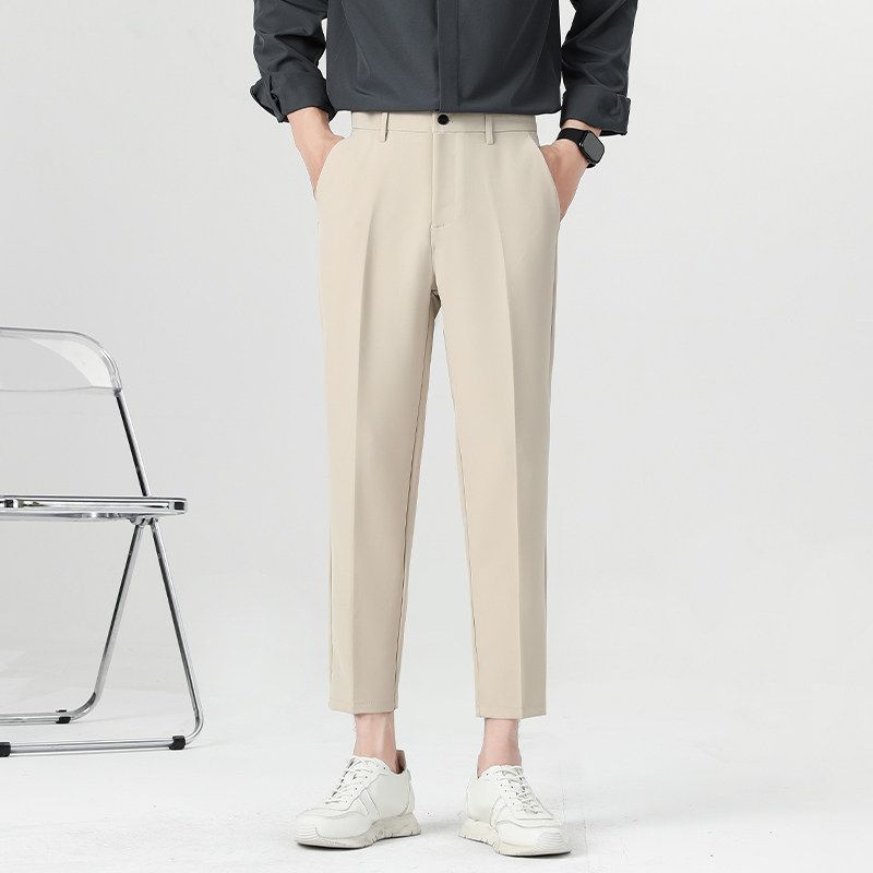 Clearance Foreign Trade Spring and Autumn Korean Style Slim Straight Casual Pants for Men, Trendy Non-Iron Cropped Dress Pants