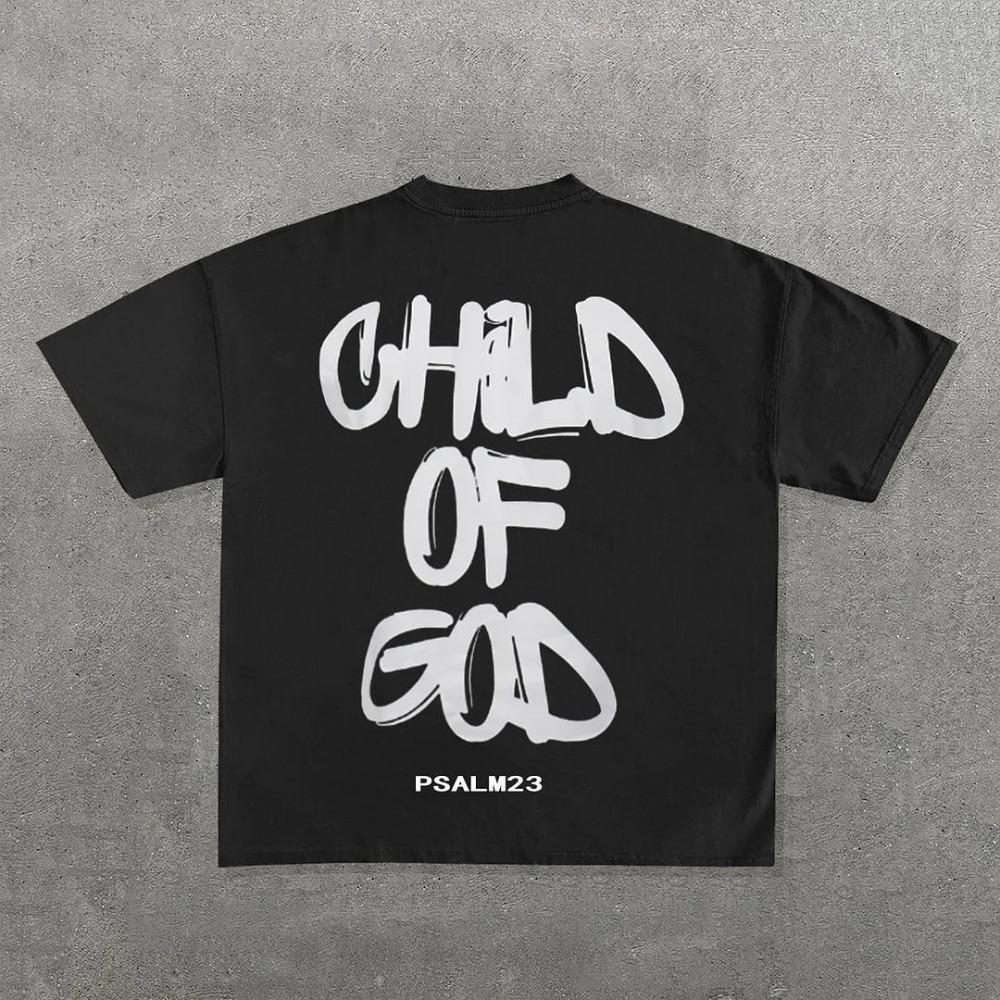 Y2k Streetwear Tshirt Unisex Unisex Child Of God Psalm23 Faith Graphic Oversized Loose Fit Cotton Short Sleeve Casual Tee