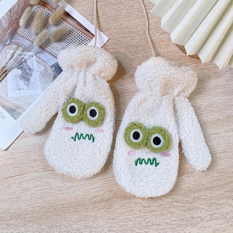 

Симпатичные плюшевые теплые перчатки в виде лягушки белый