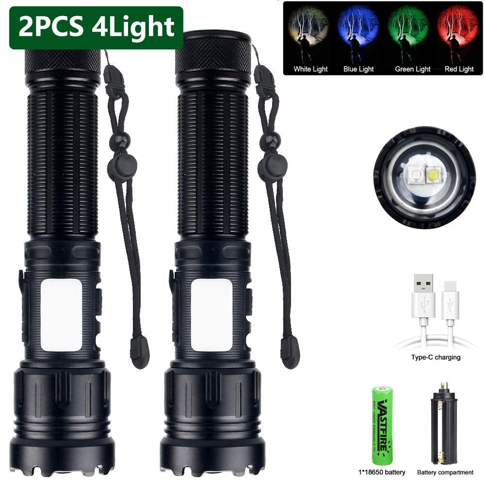 Super Bright Flashlight White+UV Light Zoom High-power Tactical Flashlight Green/Red WorkLight Blood Pet Detection Lamp Magnetic