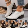 Klobiger Absatz Spitze Zehen Damen Schuhe Modisch Einfarbige Leder Schlupf Klassische Stiefeletten Lederstiefel Damen Absatz