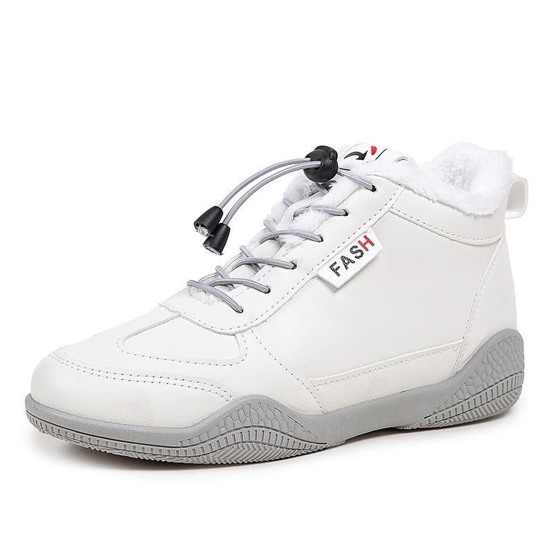 New Winter Mid-help Little White Shoes Wear-resistant Versatile Non-slip Casual Shoes Fleece Thickened Warm Women's Cotton Shoes