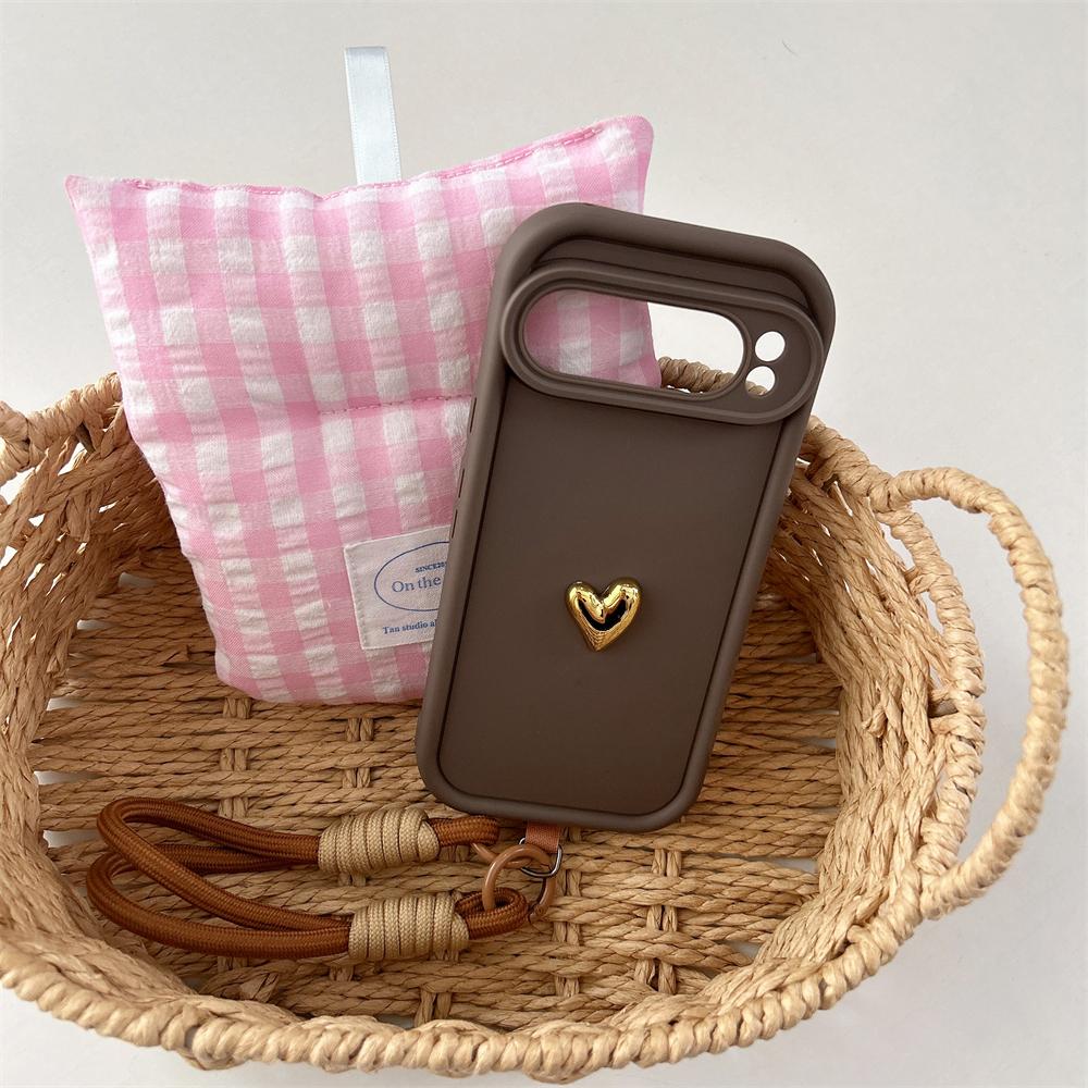 

3D Love Heart Lanyard Phone Case For Google Pixel 7 8 9 Pro XL 8A Wrist Chain Hand Strap Shocproof Soft TPU Protect Cover Google Pixel 9