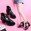 Prawdziwa Skóra PU Damskie Sandały Czarne Seksowne Wysoki Obcas Gladiatorki Wycięcia Peep Toe Klamra Lato Damskie Buty Codzienne