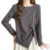 [ODFMCE] t-shirt ladies long sleeve spring cotton Plain color Fashionable Beautiful Relaxing big size is (JP, alphabet, 2XL, gray)