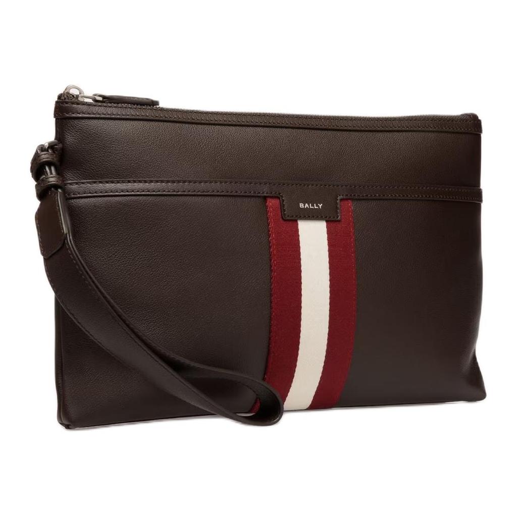Bally Code Palladium Metal Hardware Calfskin Clutch Men Clutch Brown 6310908