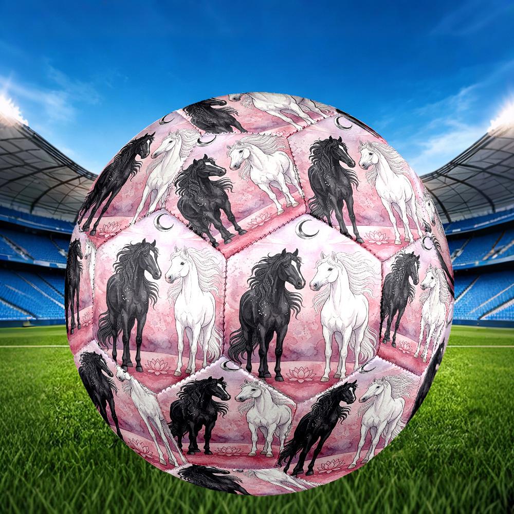 1pc Black White Horses Theme Soccer Ball Football, Size 5, Lightweight PVC, Outdoor Training Soccer Ball,Gift C6564
