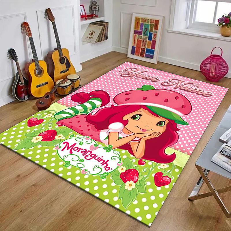 Princess Strawberry Design Area Rug Personalized Name- Non-Slip, Soft & Cozy Floor Mat for Living Room, Office - Indoor/Outdoor Carpet