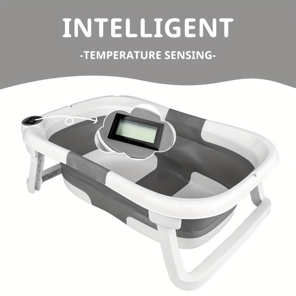 Foldable Baby Bathtub with Thermometer,Portable Travel Newborn Bathtub,with Soft Pad and Thermometer,Drainage Hole,Durable Foldable Youngsters Bathtub