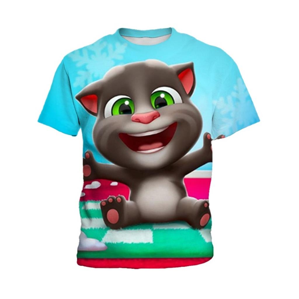Tricou cu mânecă scurtă imprimat 3D pentru copii My Talking Tom, Îmbrăcăminte de modă pentru băieți, Top confortabil casual de zi cu zi