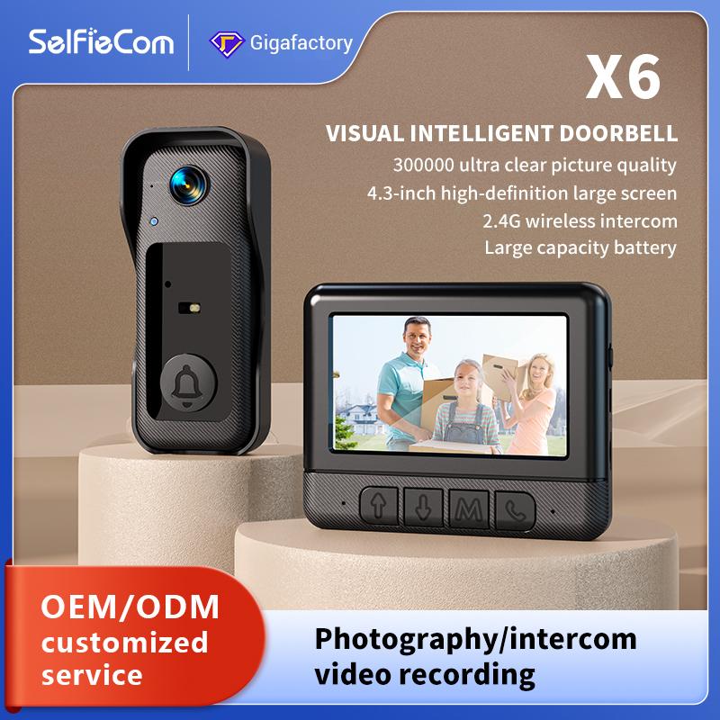 Wireless Visual Doorbell 2.4G No WiFi 4.3Inch HD Screen Two Way Audio Intercom Home Security Video Doorbell Camera With Night