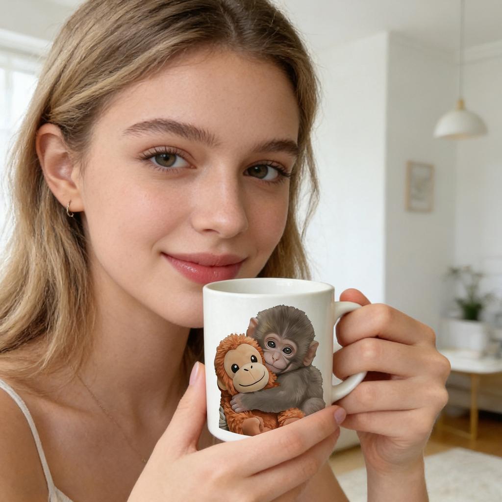Keramik-Kaffeetasse in Affenform, 11 oz. Porzellan-Teetasse mit Henkel. Geeignet als Familien- und Hobbygeschenk.