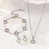 3 In 1 Fashion French Sweet Premium Full Diamond Zircon Hollow Clover Ladies Bracelet Necklace Stud Earrings Set