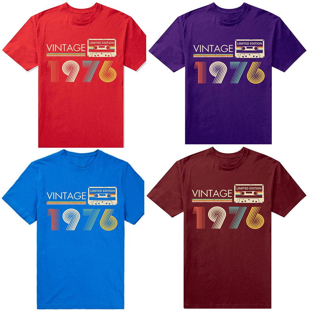 Vintage 1976 Limited Edition Cassette Birthday Gift T Shirts Tee Tops Round Neck Fashion Tshirt Clothing Casual Basic Tshirts