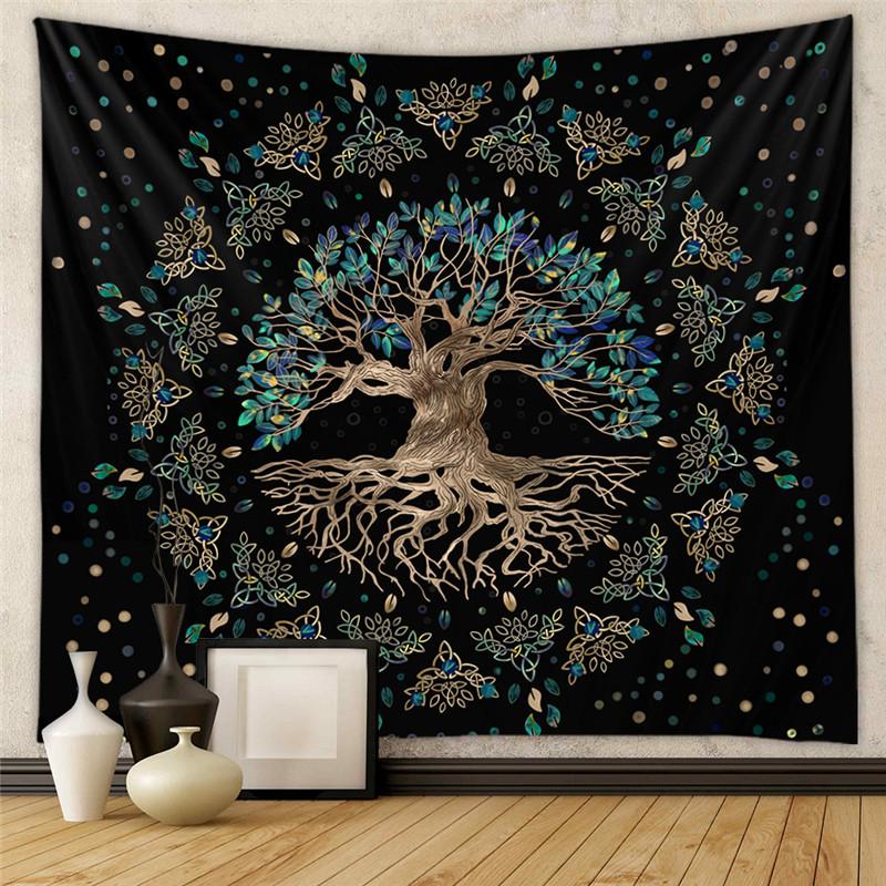 Mysterious Tree of Life Mushroom Forest Tapestry Wall Hanging Fairy Tale Bohemian Psychedelic Home Dormitory Dream Decor Sun