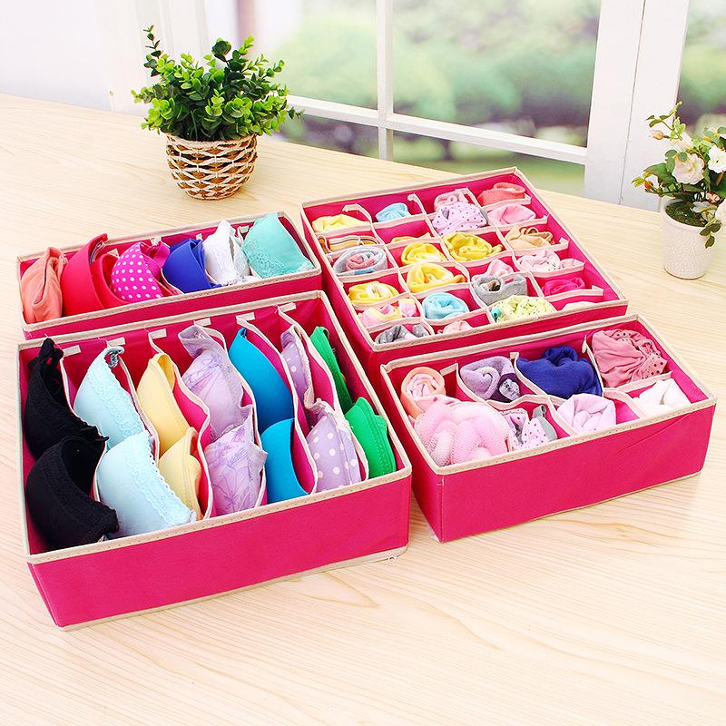 Foldable Underwear & Socks Storage Box with Dividers - Wardrobe Organizer for Bras and Panties.
