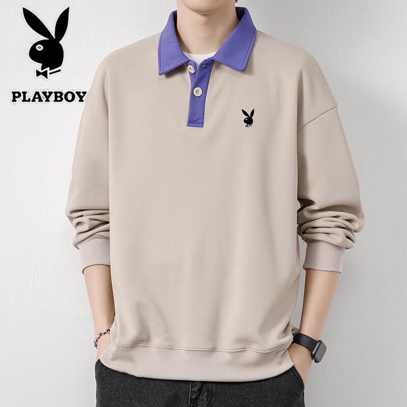 PLAYBOY Men's Polo Neck Pullover Sweatshirt