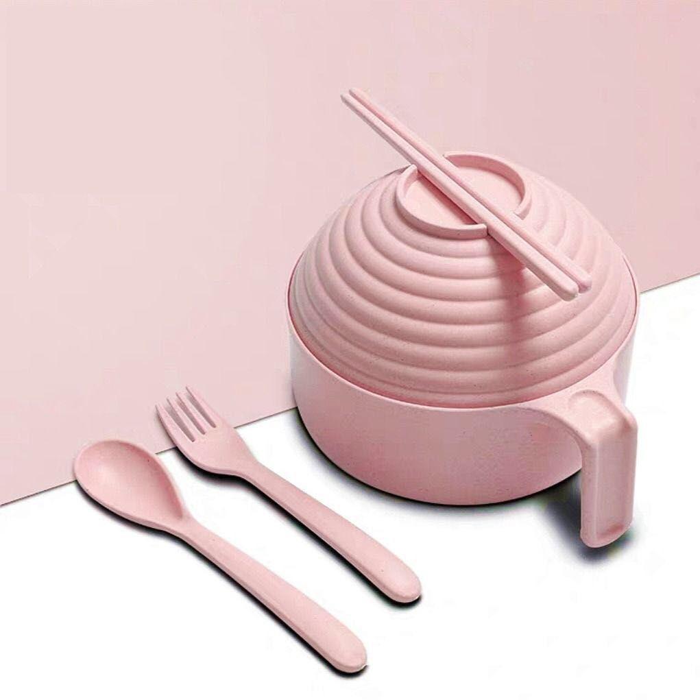 1 Pcs Eco-Friendly Wheat Straw Ramen Bowl Set Student Dorm Microwave Instant Bowl Home Dinnerware With Lid Handle Salad Bowls